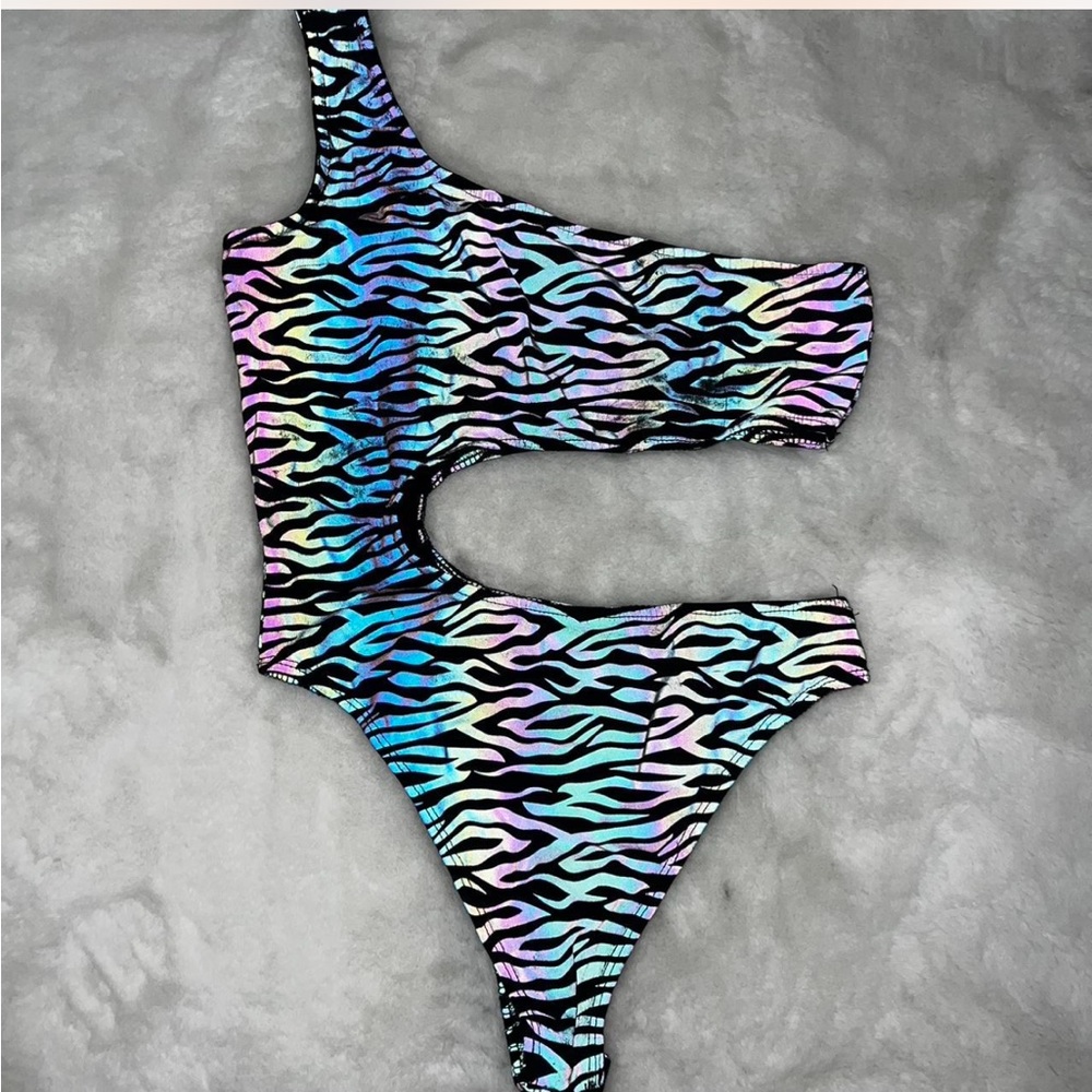 Reflective Zebra Rave Bodysuit - Picture 2 of 7
